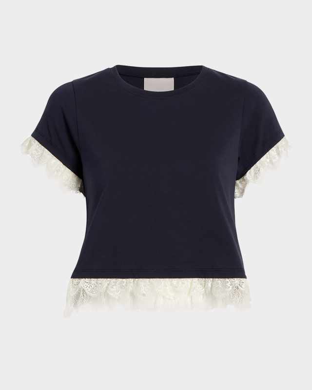 Ami Short-Sleeve Lace-Trim Top
